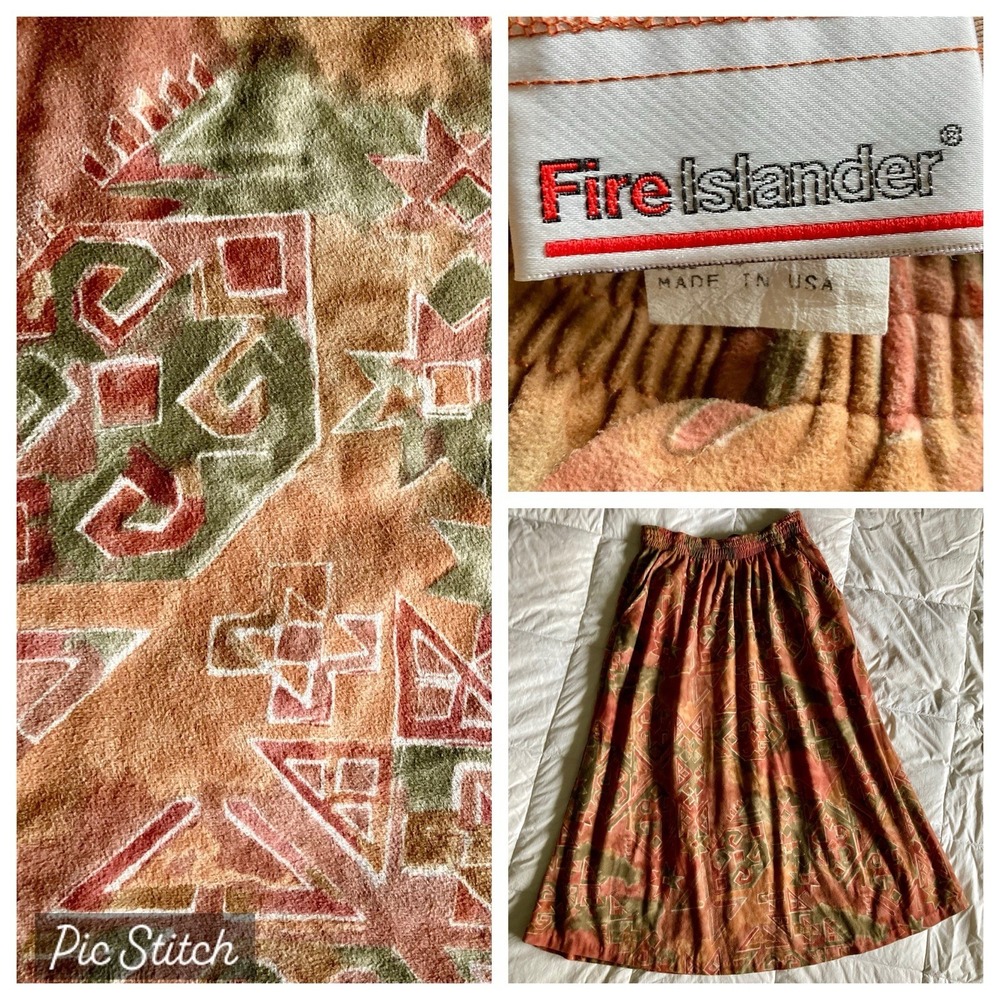 Vtg 70s 80s Fire Islander Maxi Skirt Fuzzy Poly 14 Southwestern Tribal Aztec Geo